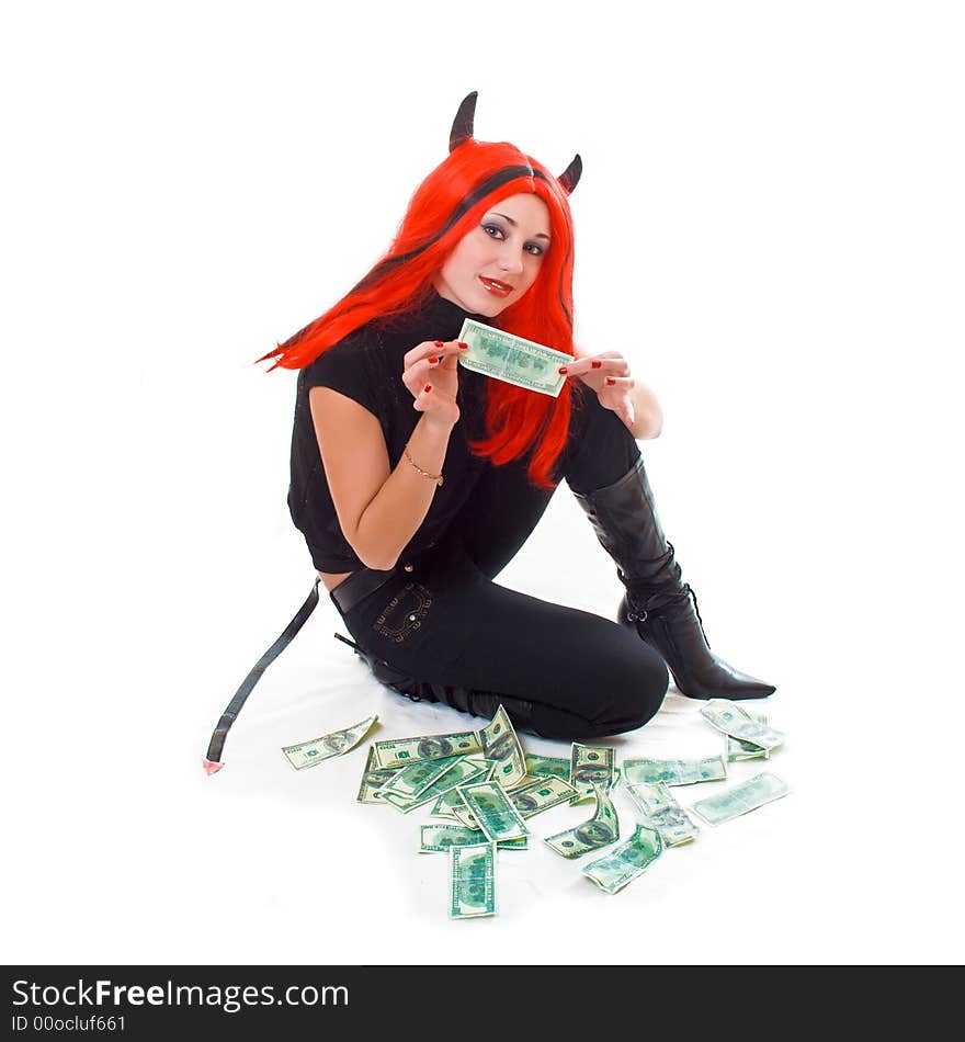 Red Devil Girl Showing Cash