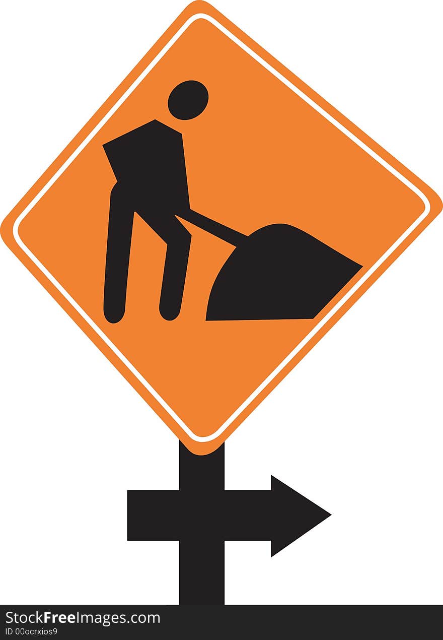 Illustration of a road sign showing man at work with cross arrow