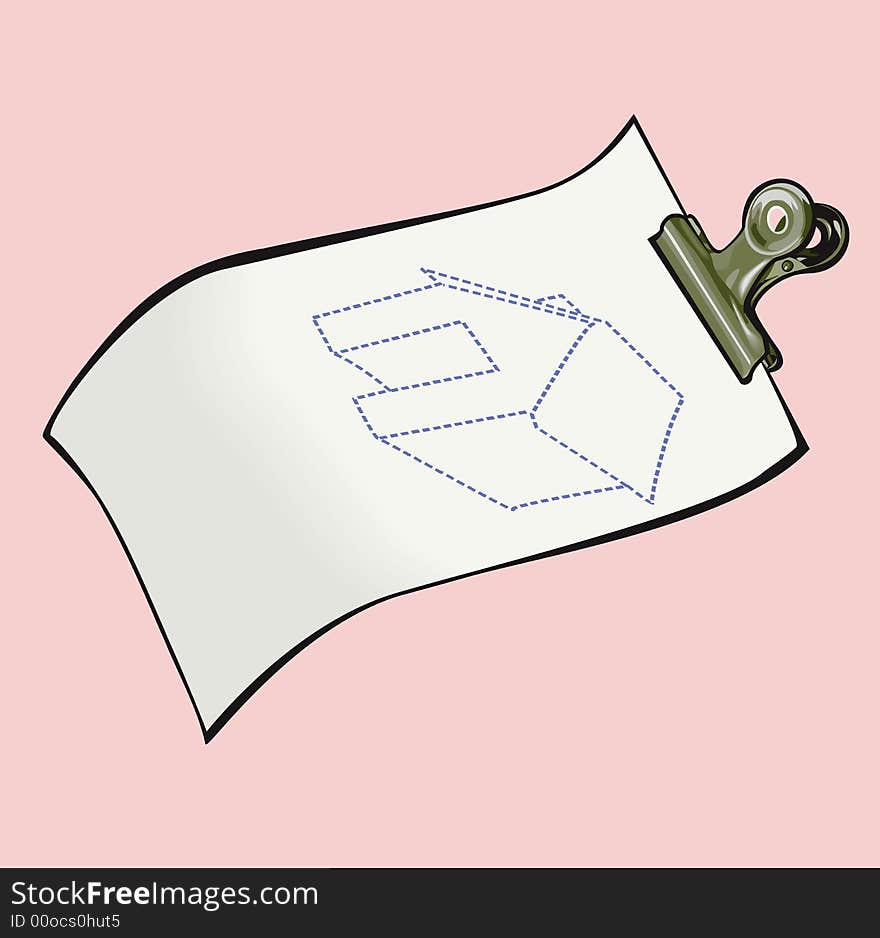 Illustration of a paper in a clip having a sketch of a house