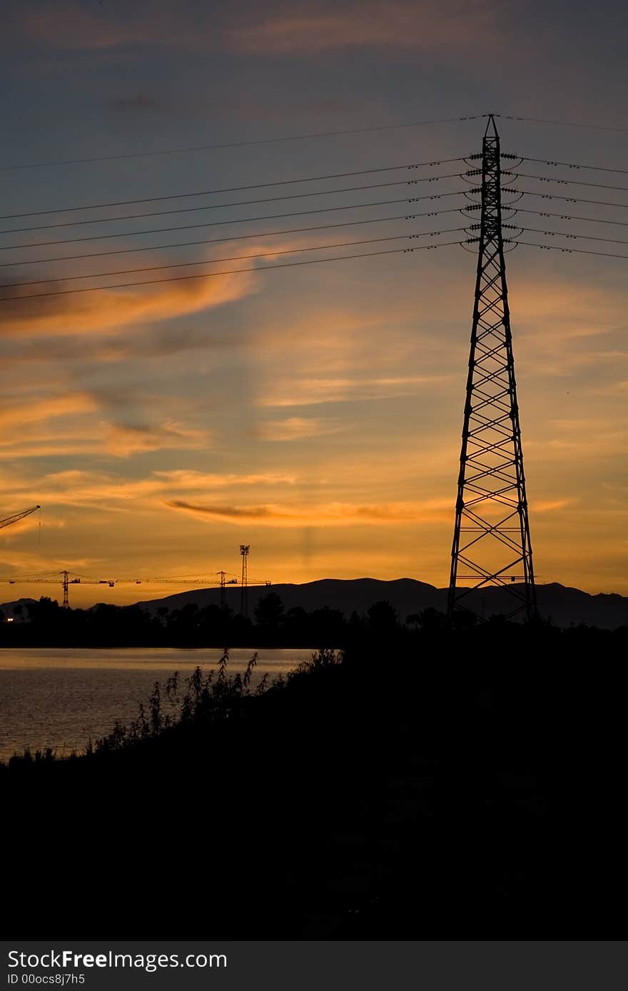 Sunset and power lines