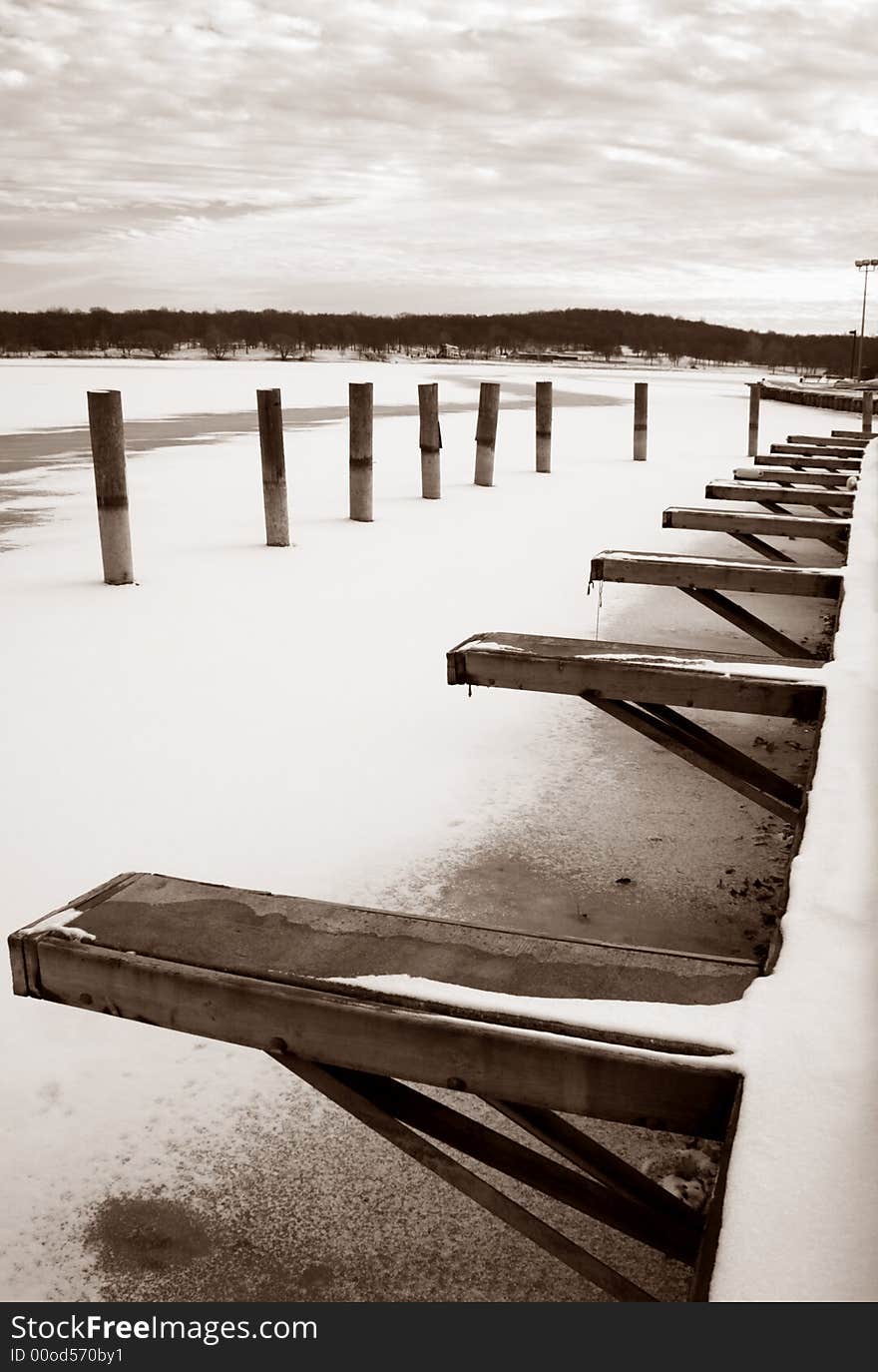 Dock in a frozen winter