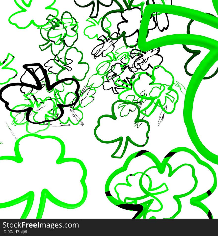 An illustration of a shamrock shaped confetti falling. An illustration of a shamrock shaped confetti falling.