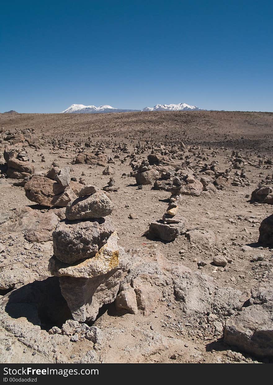 Cairns left by the natives. Peru.