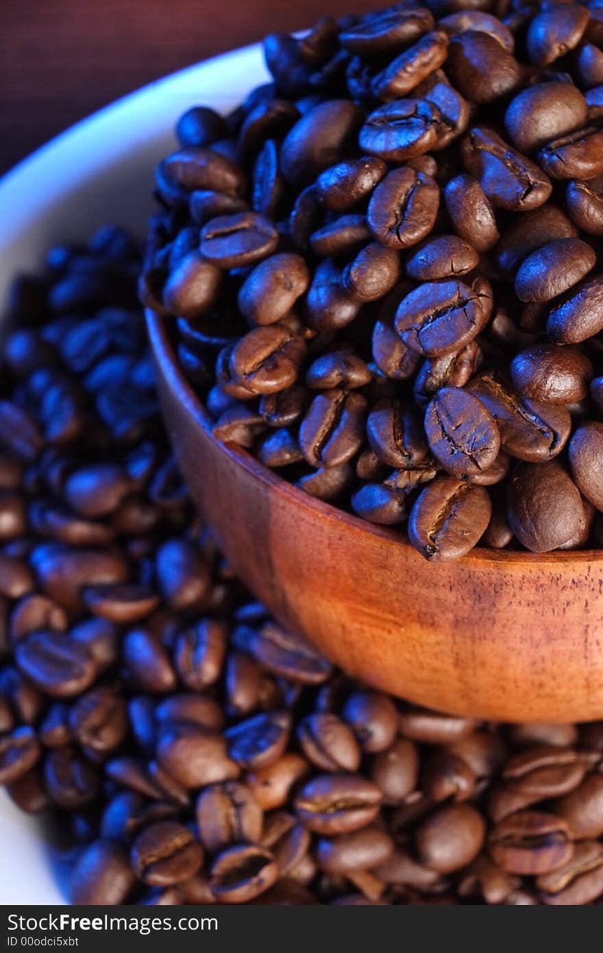 Close Up Backlit Coffee Beans On Plate