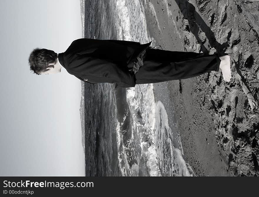 Teen Boy on Beach, Seattle Washington, USA