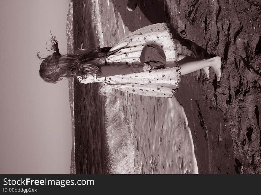 Girl Dancing on Beach, Seattle Washington, USA. Girl Dancing on Beach, Seattle Washington, USA