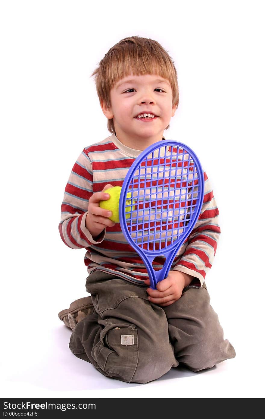 Little Tennis Player on white