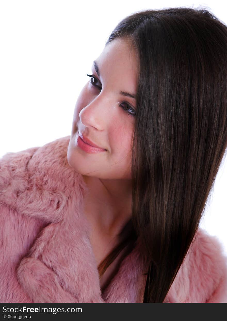 Portrait of young brunette, isolatedon white background. Portrait of young brunette, isolatedon white background