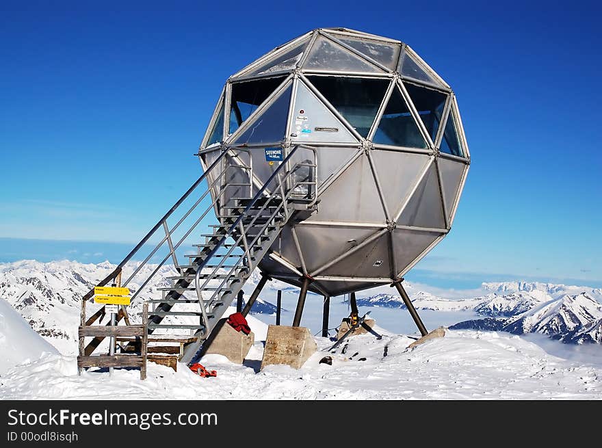 Metal ball-shaped weather station on mountain top in Bad Gastein, Austria