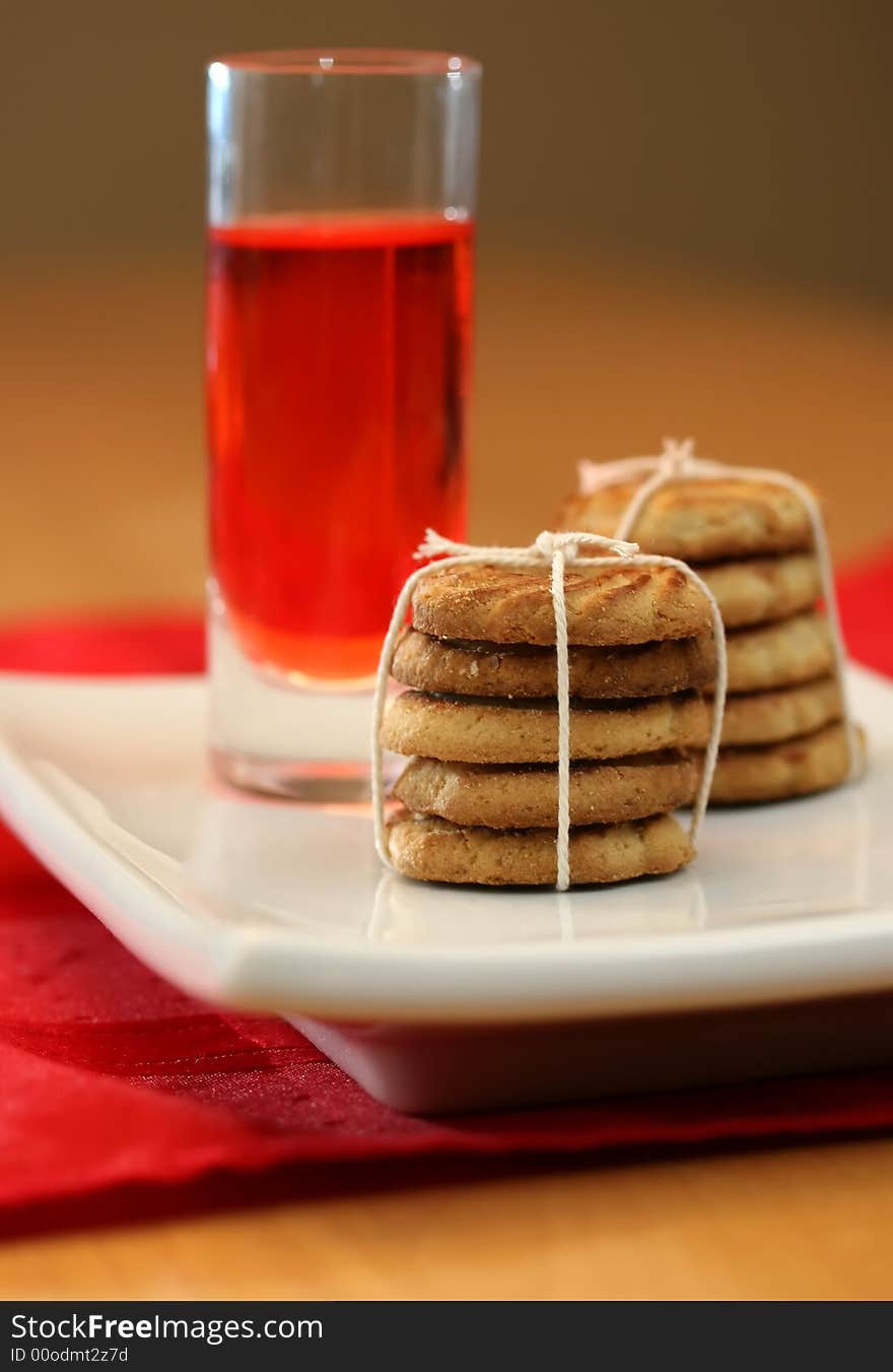 Butter cookies and juice for an afternoon snack