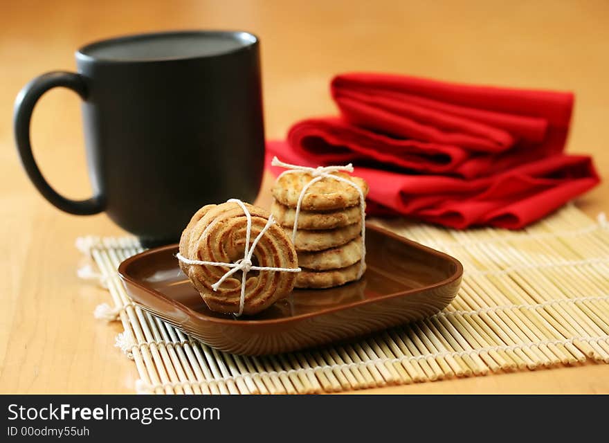 Coffee and sugar cookies for an afternoon snack. Coffee and sugar cookies for an afternoon snack