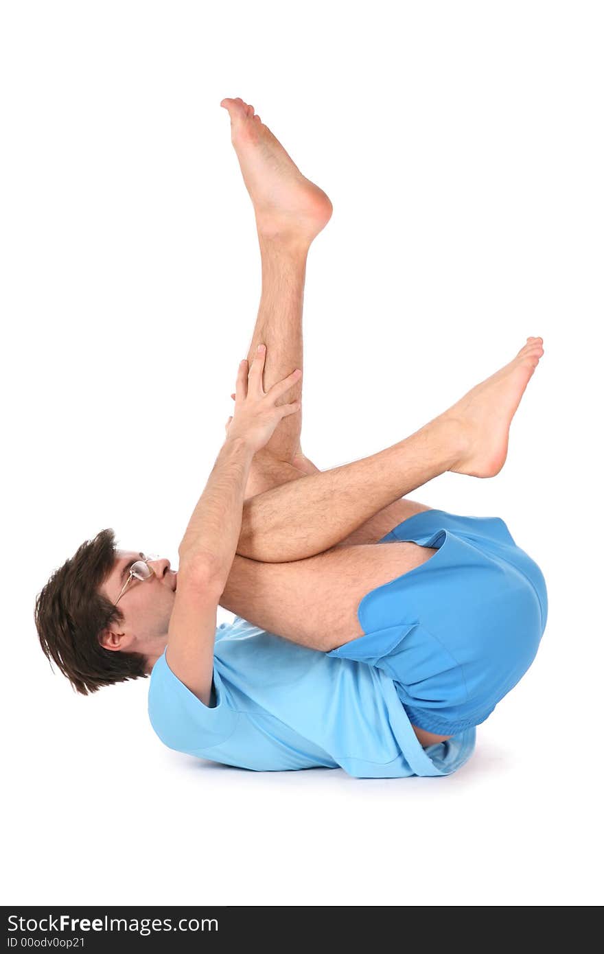 Yoga man with leg up