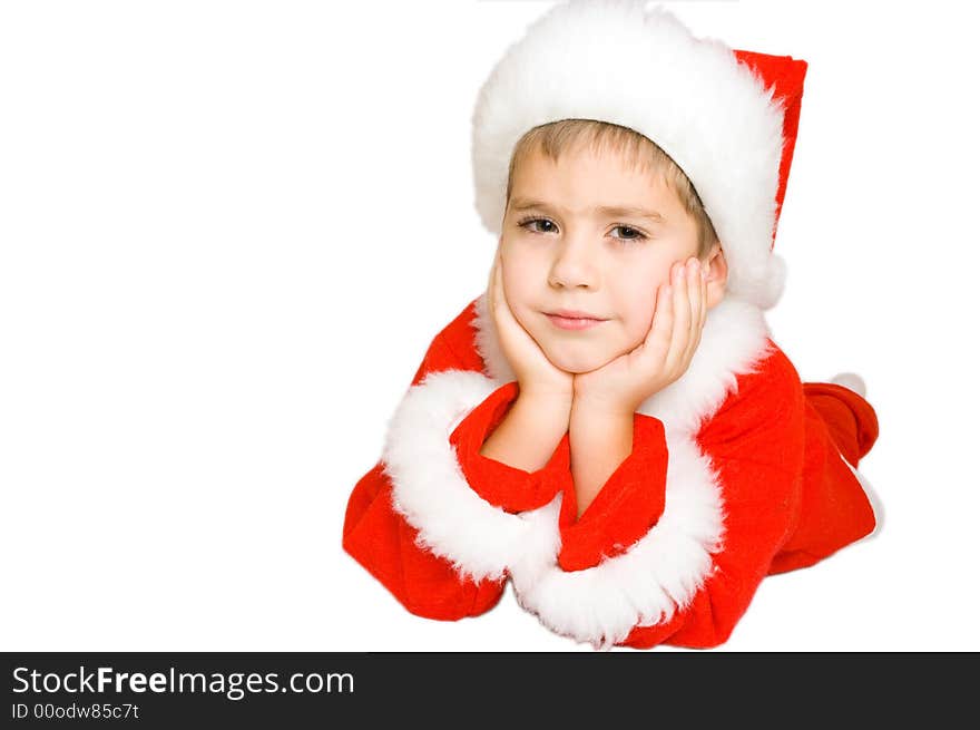 Cute baby Santa portrait isolated