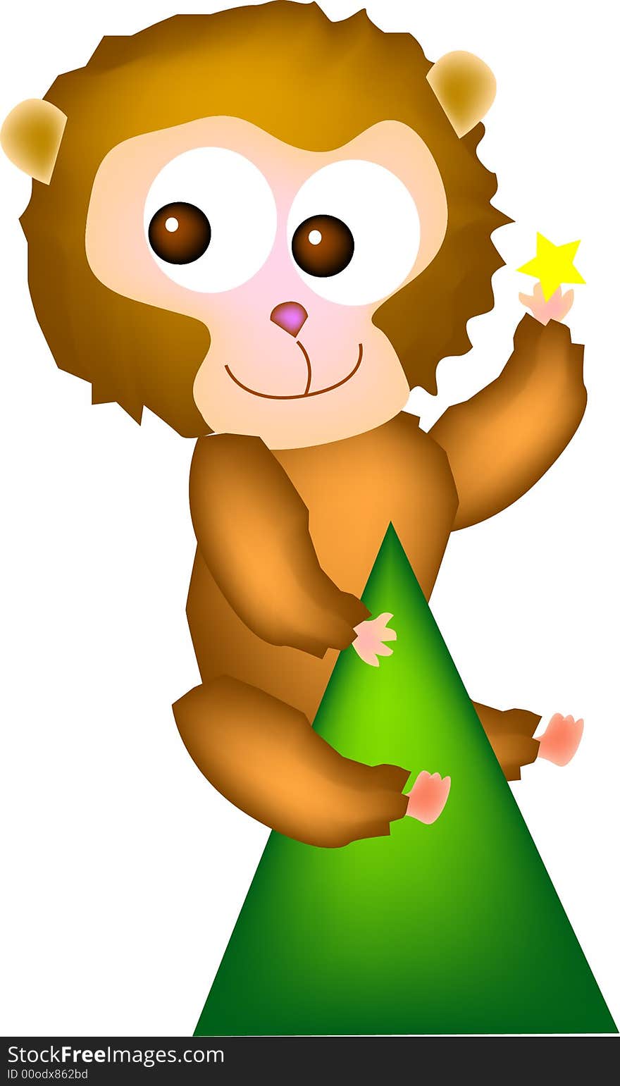 Vector illustration for a giant monkey climb on top of hill and pick a star from sky