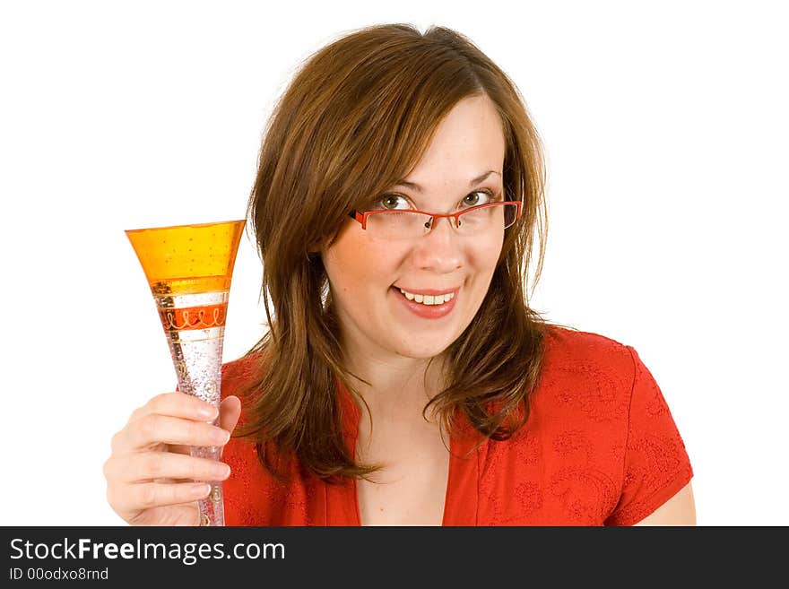 Girl making toast with champagne flute. Girl making toast with champagne flute