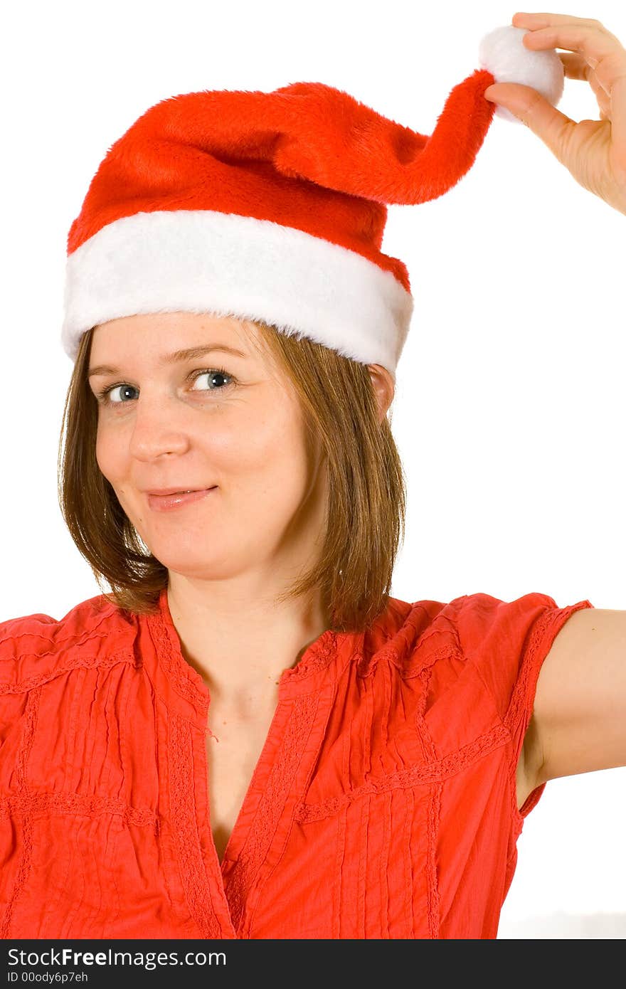 Girl showing her santa hat