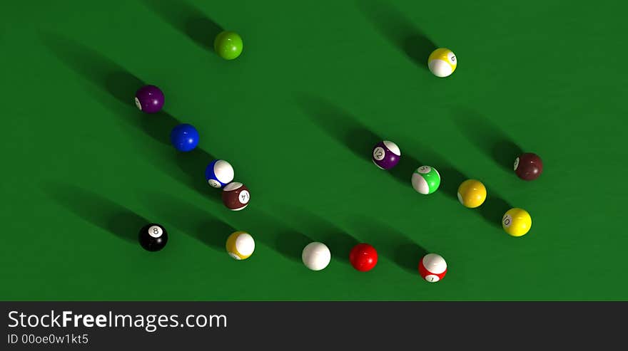 Billiard table with balls - photorealistic 3d render