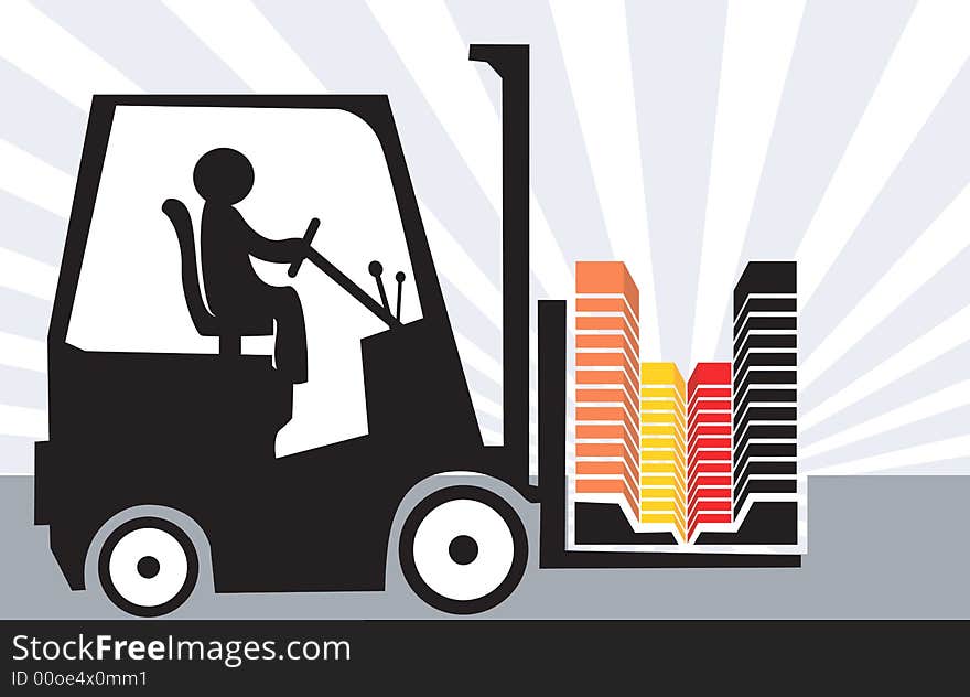 Illustration of a fork lifter driving with building block