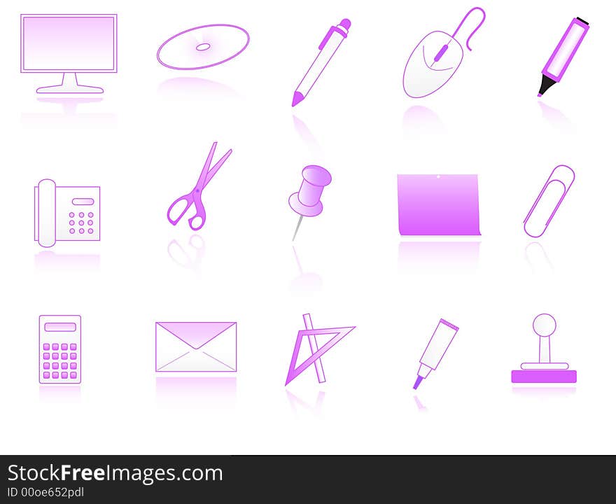 Illustration of office accessories, violet