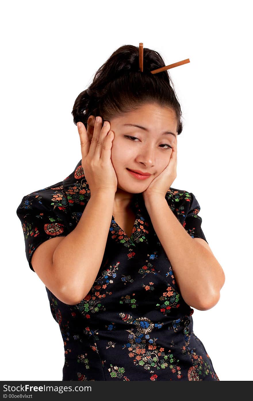 Attractive young female wearing a Japanese costume