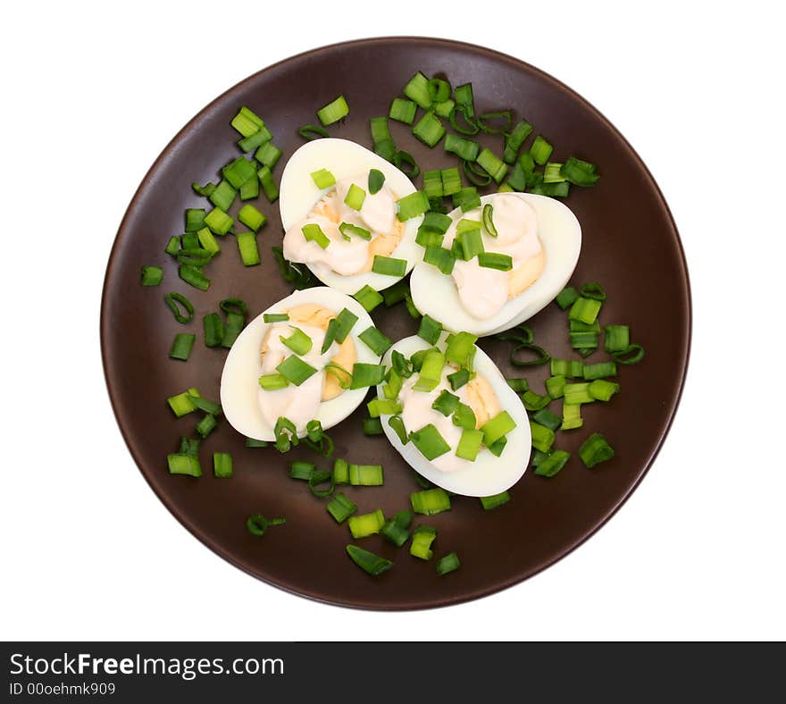 Eggs with mayonnaise on white