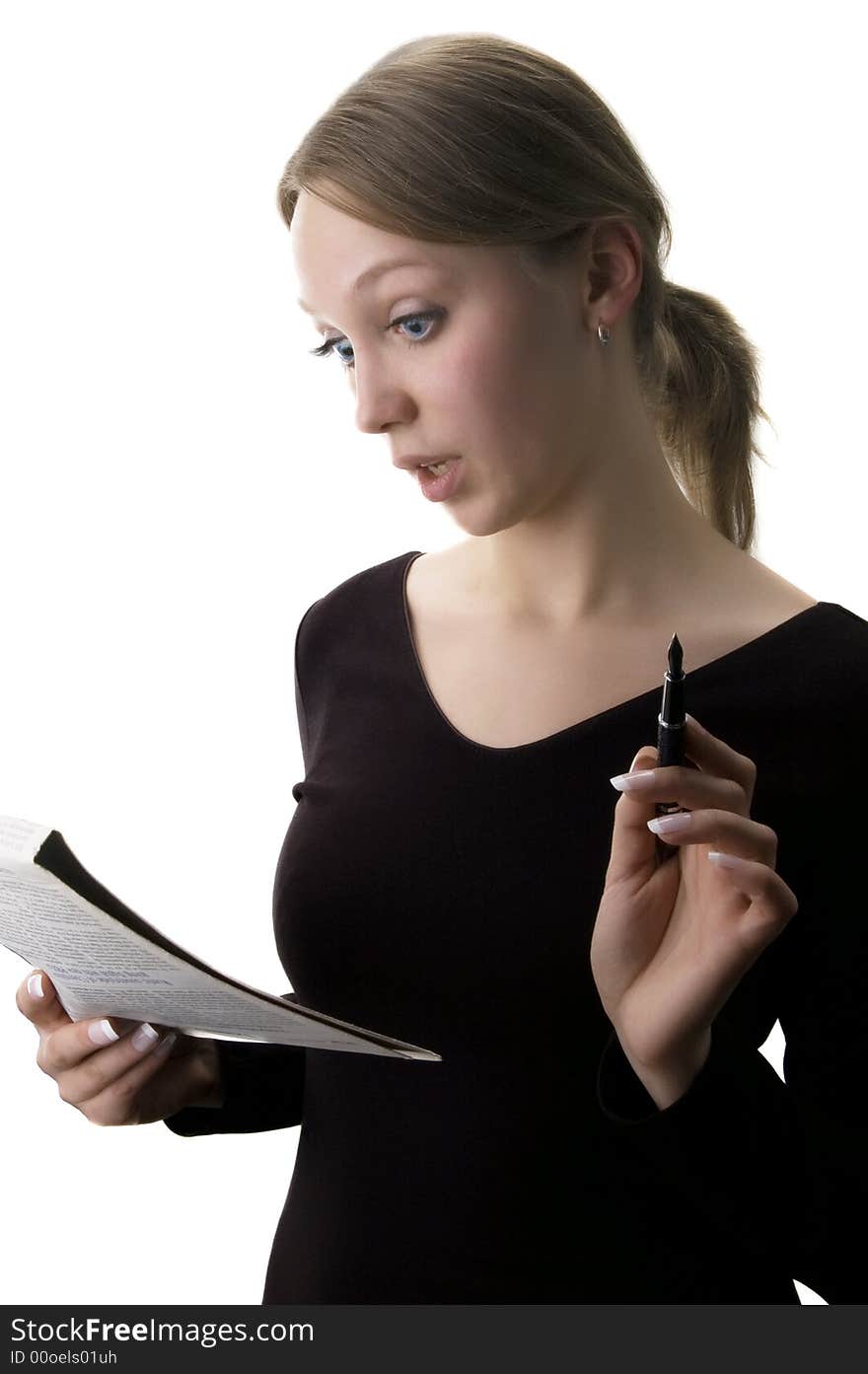 Business woman portrait on white