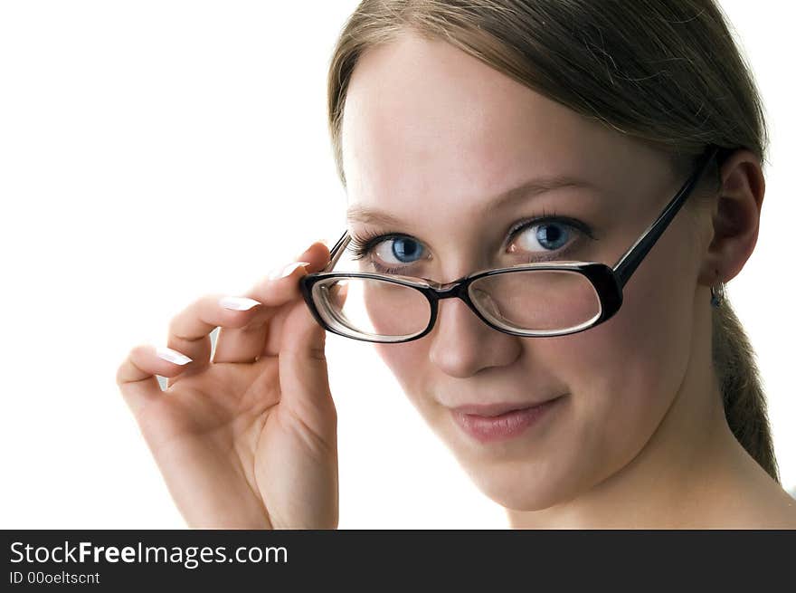 Business woman, portrait on white