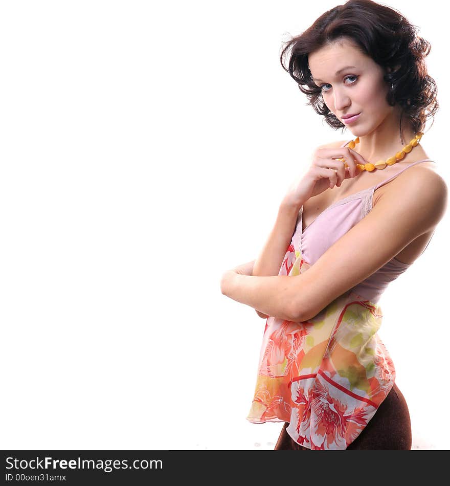 Beautiful girl on a white background