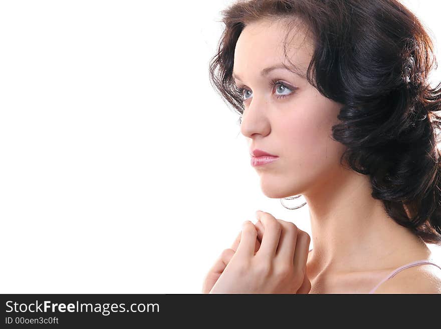 Beautiful girl on a white background