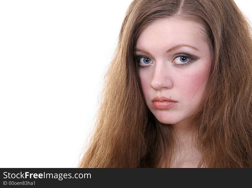 Beautiful girl on a white background