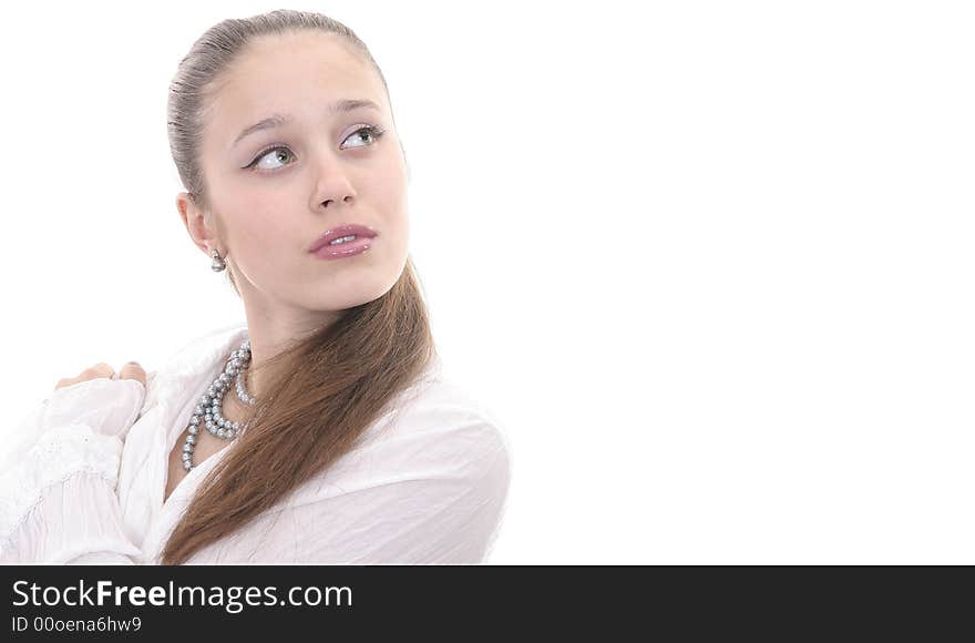 The beautiful girl in dress on white