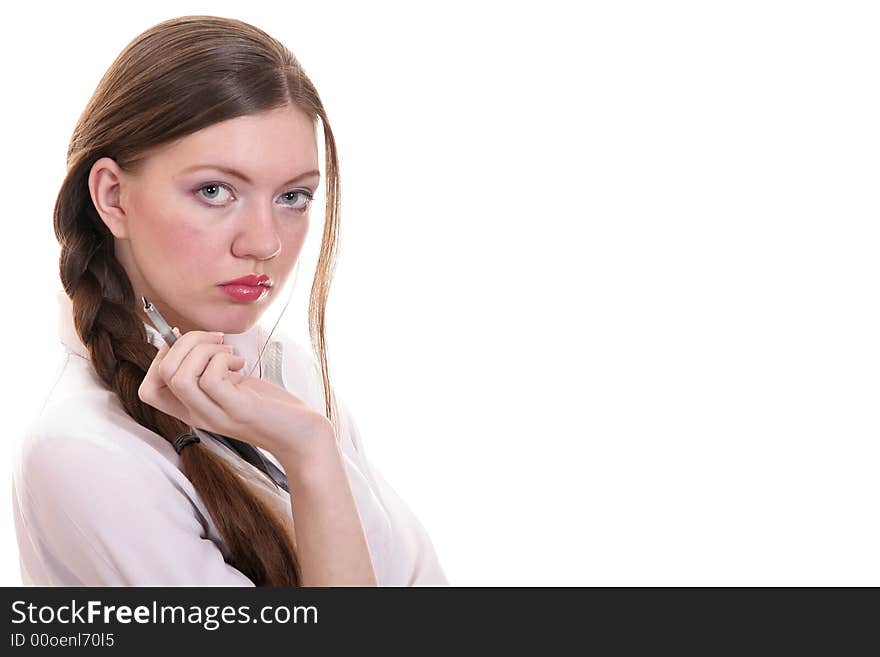 Beautiful girl on a white background