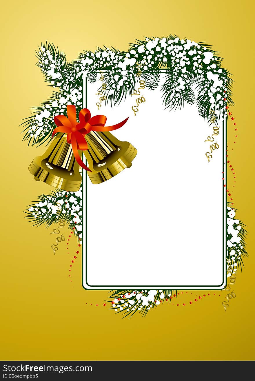 Frame with christmas bells gold color, vector illustration, AI file included