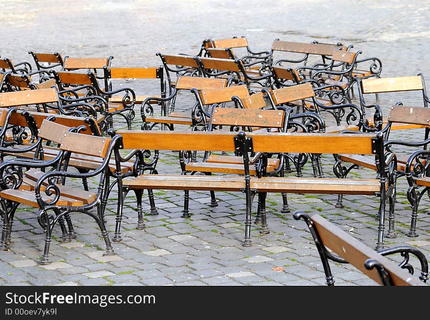 Benches in a city park