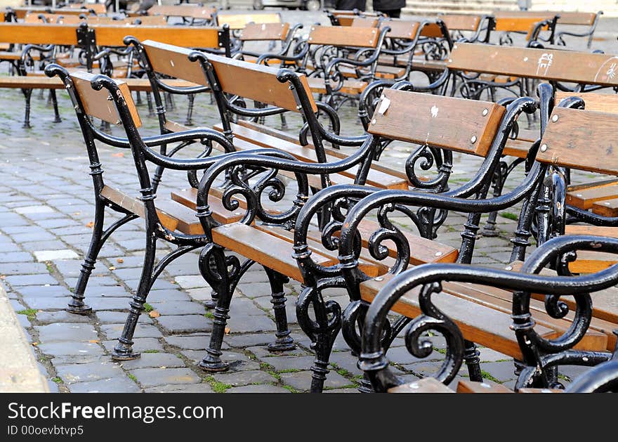 Benches in a city park