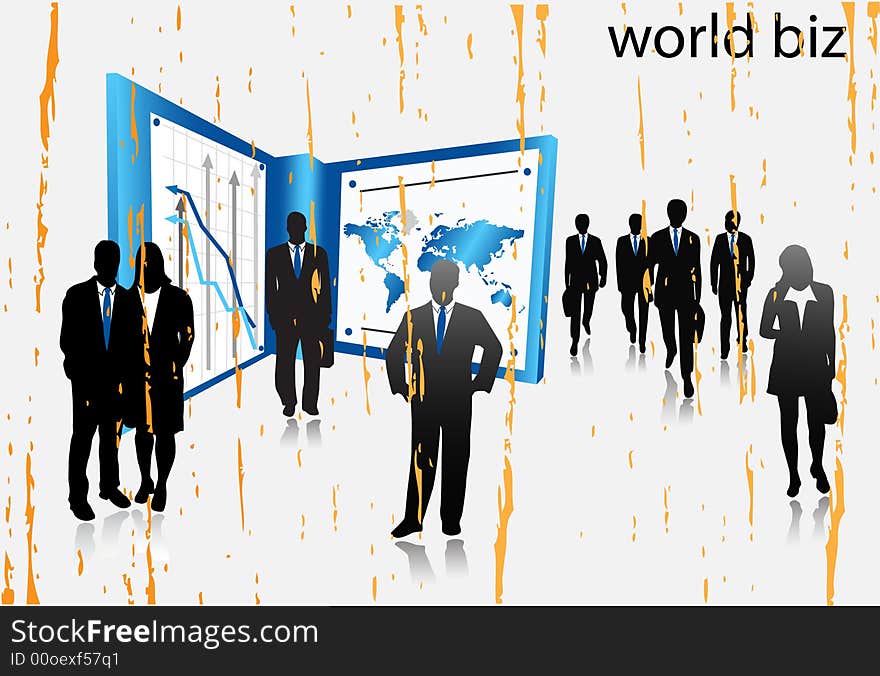 Illustration of business people... world biz