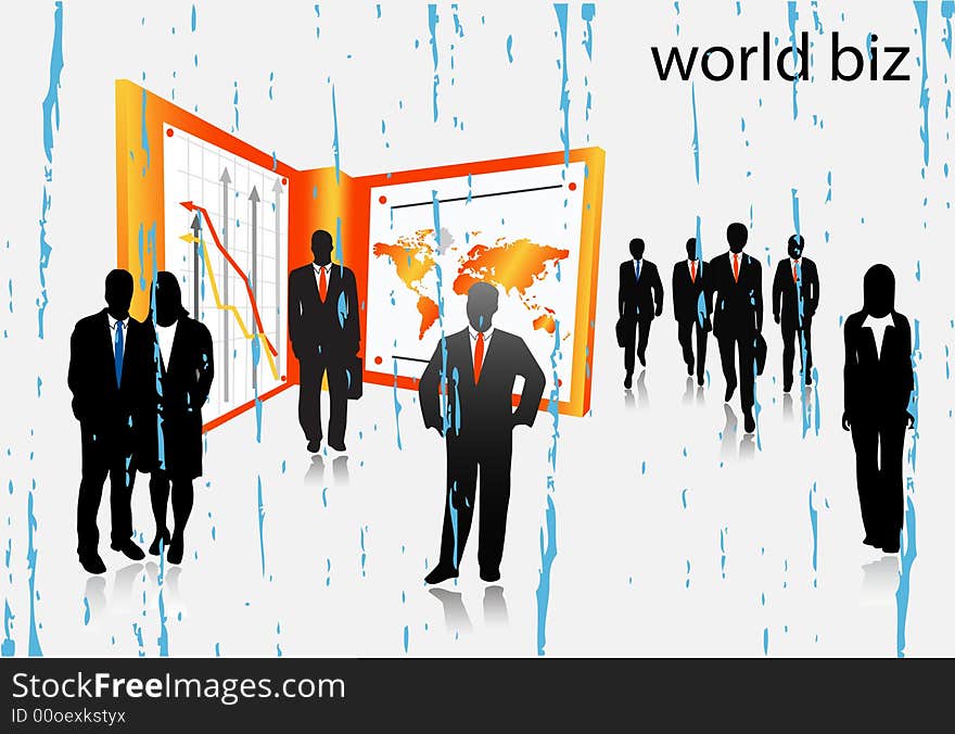 Illustration of business people... world biz