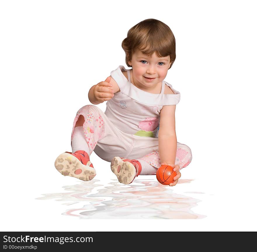 The girl with a ball on white background