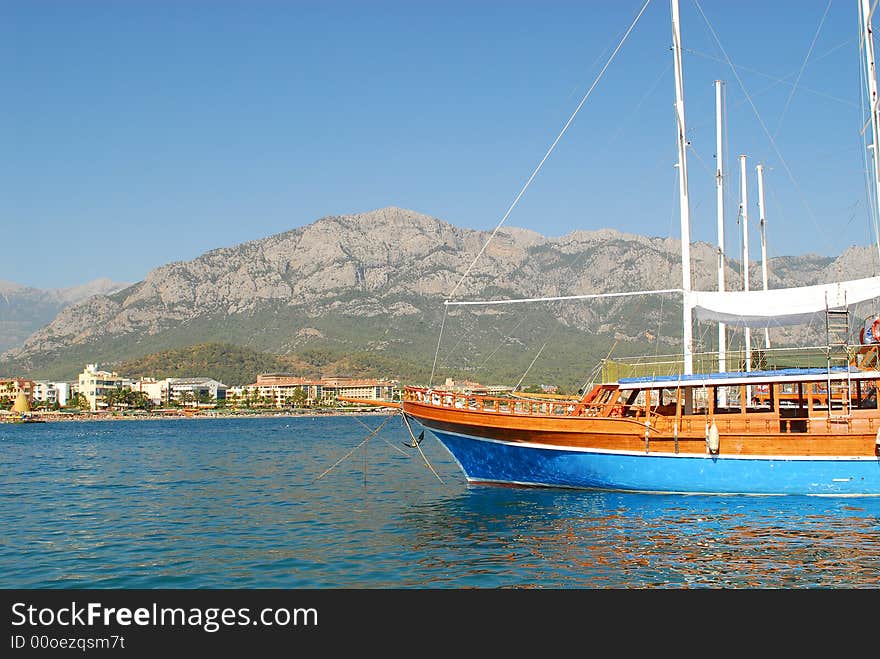 The old sailing ship in the sea. The old sailing ship in the sea