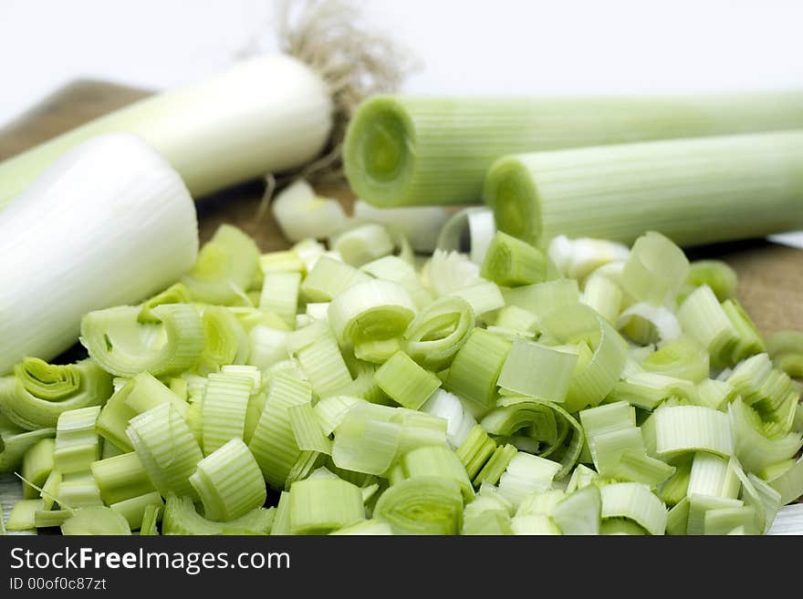 Sliced leeks isolated on white