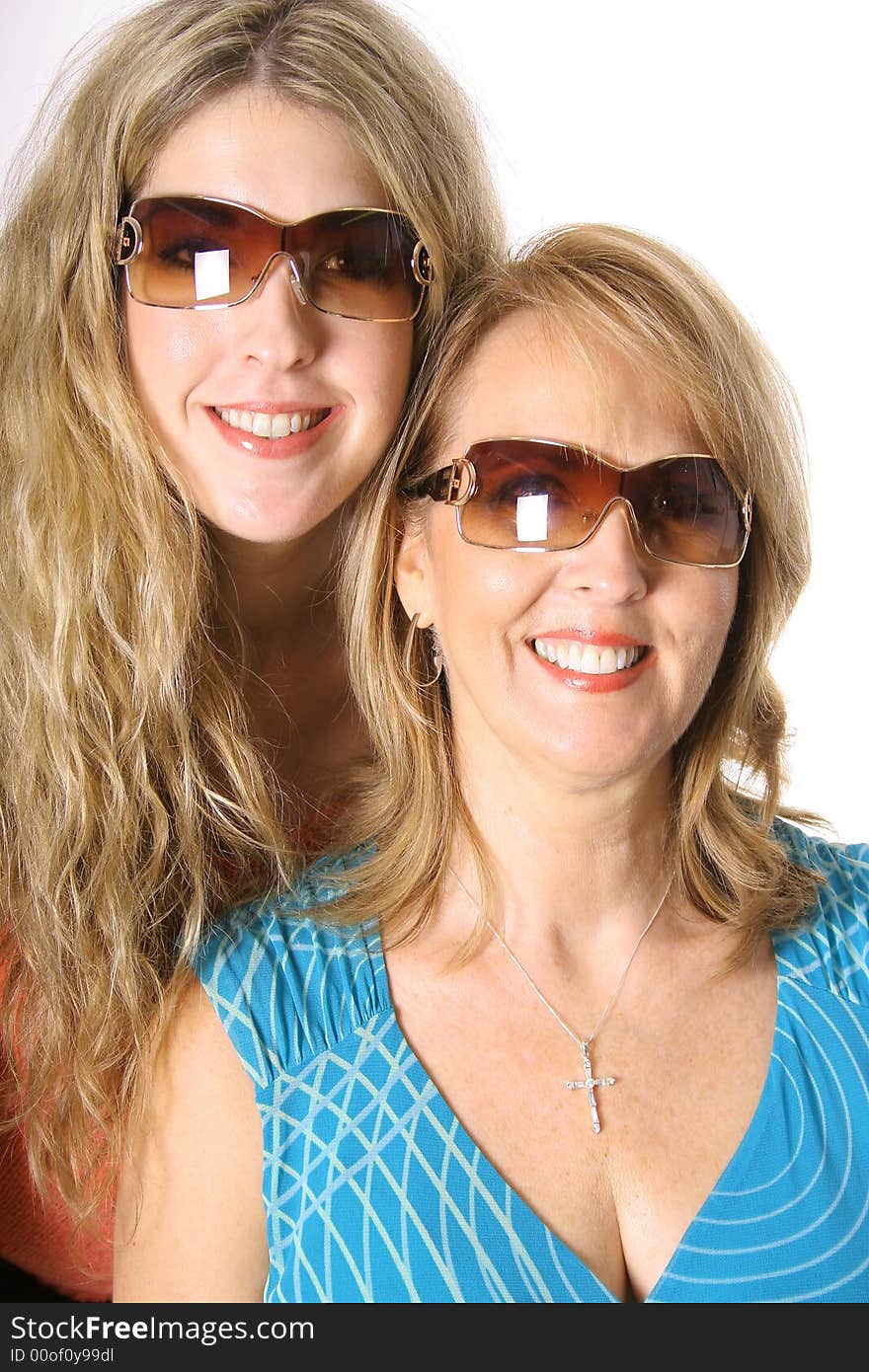 Mother daughter fashion sunglasses isolated on a white background