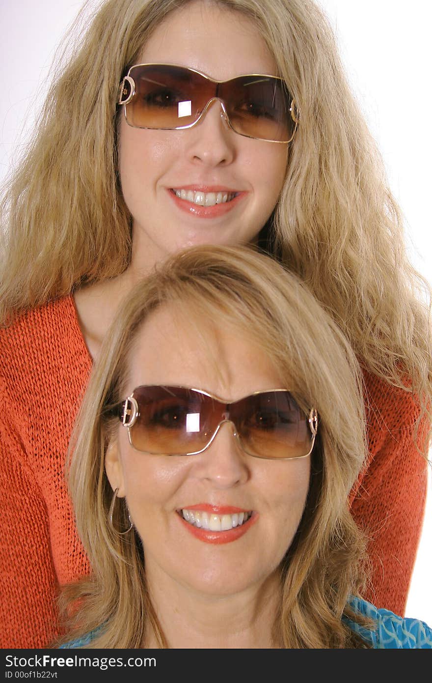 Mother daughter stacked isolated on a white background