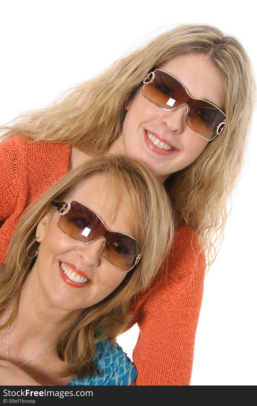 Mother daughter stacked angle isolated on a white background