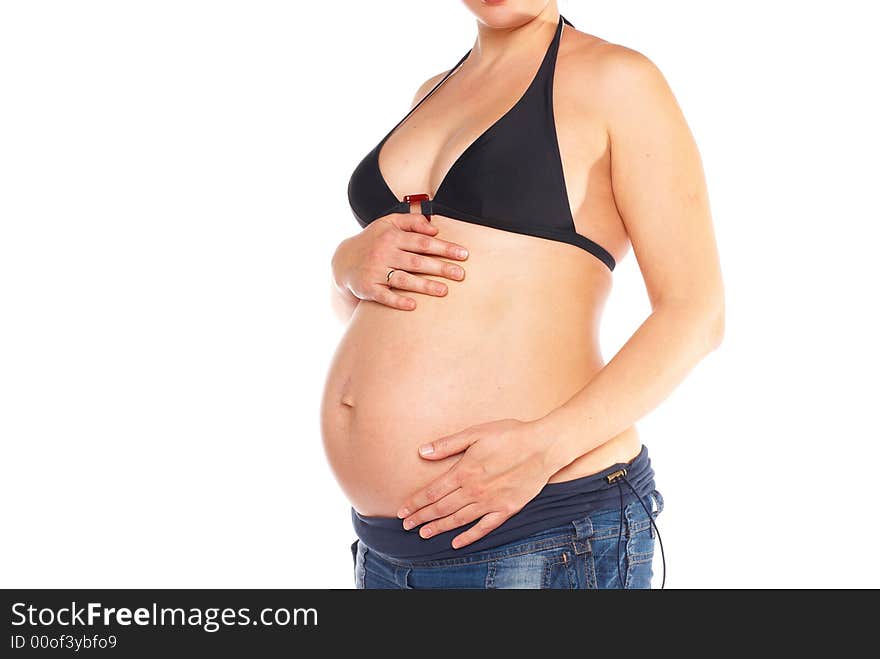 Pregnant woman naked body isolated