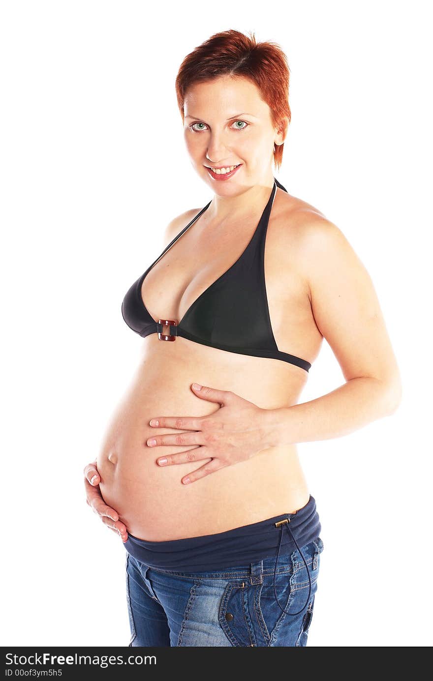 Pregnant woman naked body isolated