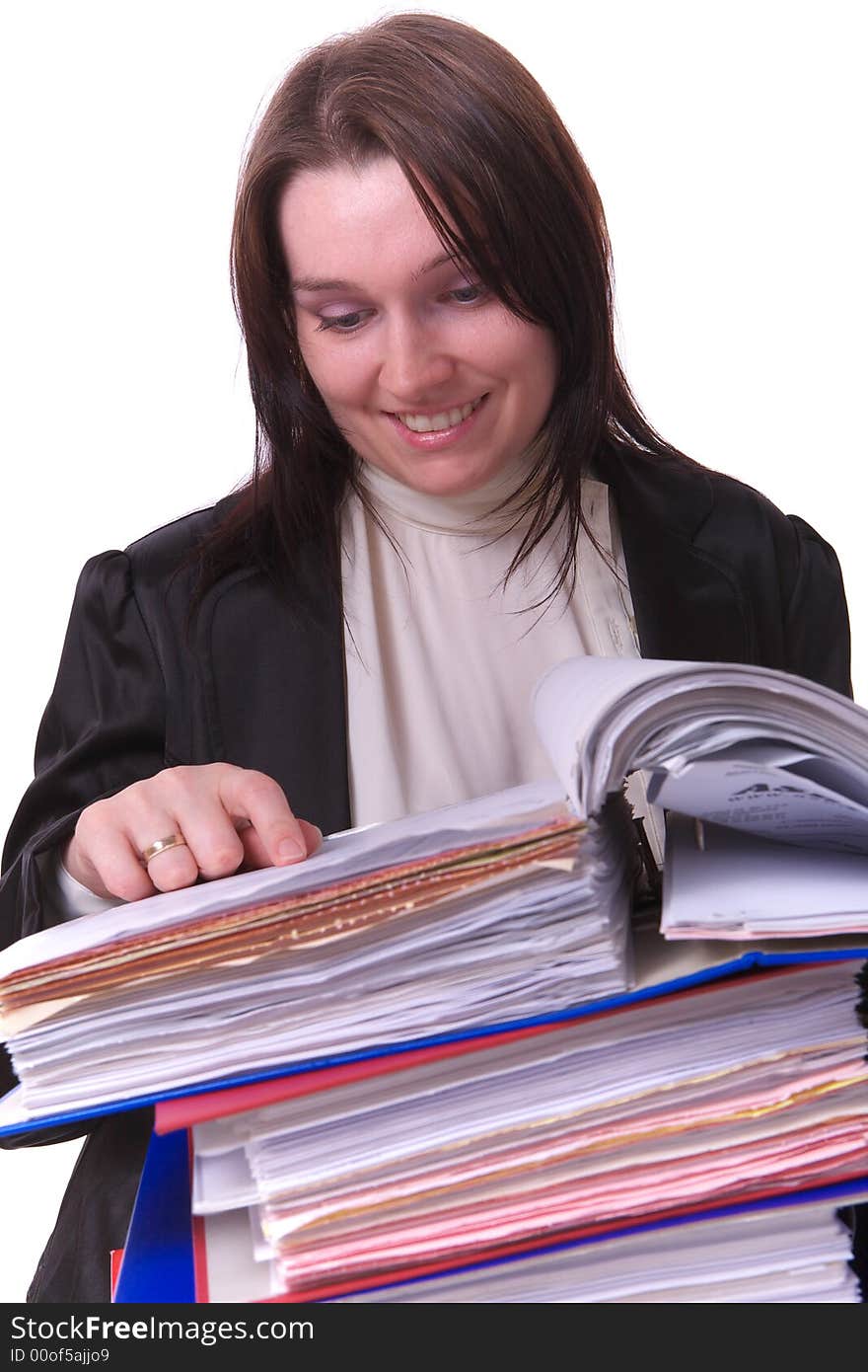 Working woman isolated on white background