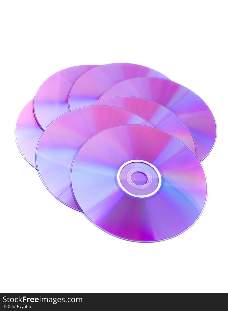 Compact discs on white background