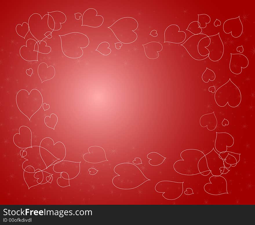 Red background with a frame of hearts. Red background with a frame of hearts