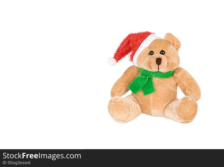 Bear Teddy with Santa hat - isolated over a white background. Bear Teddy with Santa hat - isolated over a white background