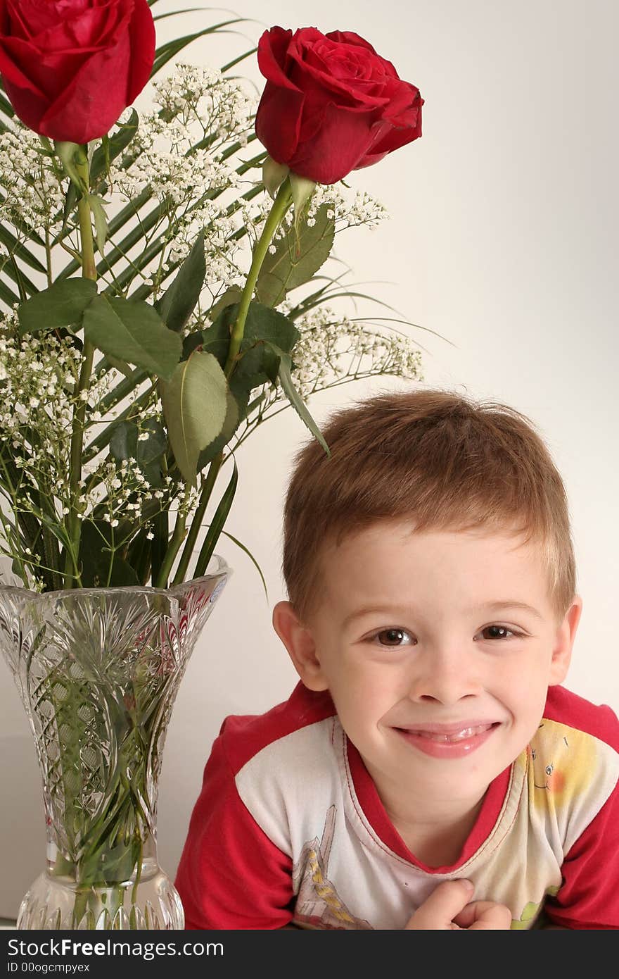 Sight of the boy also three red roses